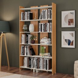 Estante Livreiro Organizador Multiuso Casa e Escritório Eccos - Nature com Off White - 5