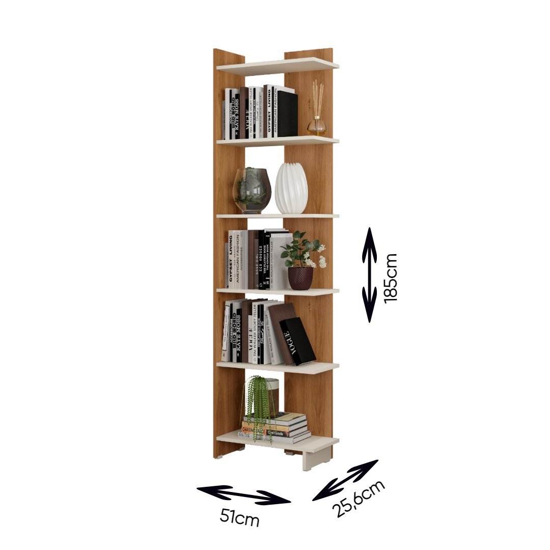 Estante Livreiro Organizador Multiuso Casa e Escritório Eccos - Nature com Off White - 6