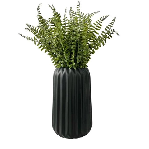 Vaso Preto Fosco Moderno P/ Mesa Lateral Aparador C/ Planta