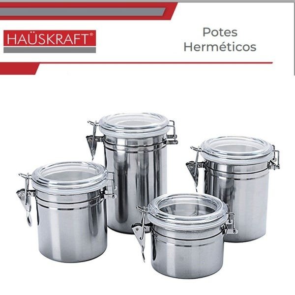 Conjutos de potes inox com tampa hermética para mantimentos - 4