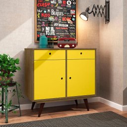 Aparador Buffet Retrô 90 Rustik Carvalho/Amarelo Ac - 1 Aparador Buffet Retrô 90 Rustik Carvalho/Amarelo Ac - 1