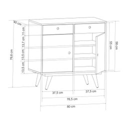 Aparador Buffet Retrô 90 Rustik Carvalho/Amarelo Ac - 6 Aparador Buffet Retrô 90 Rustik Carvalho/Amarelo Ac - 6