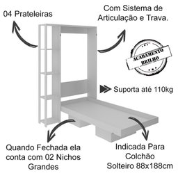 Cama Retratil De Parede Solteiro CM8013 Branco Tecno Mobili - 5