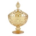 Ver imagem 2 de Potiche / Bomboniere com Pé de Cristal Diamond Ambar Metalizado 15 x 23 cm | Casa Del Grande