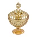 Ver imagem 1 de Potiche / Bomboniere com Pé de Cristal Diamond Ambar Metalizado 15 x 23 cm | Casa Del Grande