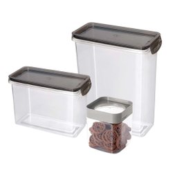 Jogo 3 Potes Mantimento Acrílico Hermético e Plástico Cristal - Plasútil - 1