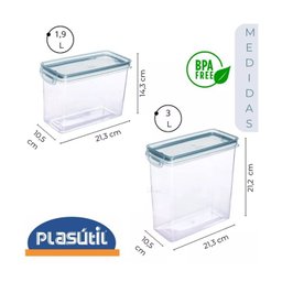 Jogo 3 Potes Mantimento Acrílico Hermético e Plástico Cristal - Plasútil - 5
