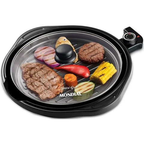 Grill Redondo Mondial Smart Grill com Revestimento Antiaderente 1200w Preto 220v - G-04