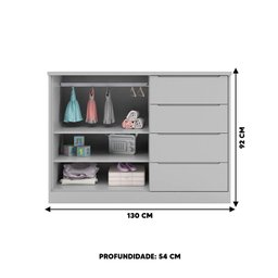 Cômoda 2 Portas e Guarda Roupa 3 Portas Infantil Cinza Perola - Phoenix Baby - 4
