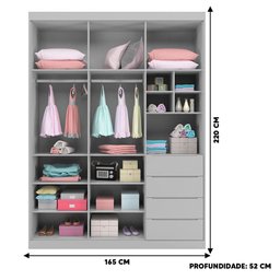 Cômoda 2 Portas e Guarda Roupa 3 Portas Infantil Cinza Perola - Phoenix Baby - 3