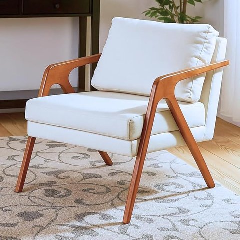 Poltrona Mona Luxo Madeira Maciça Tecido Linho Cru