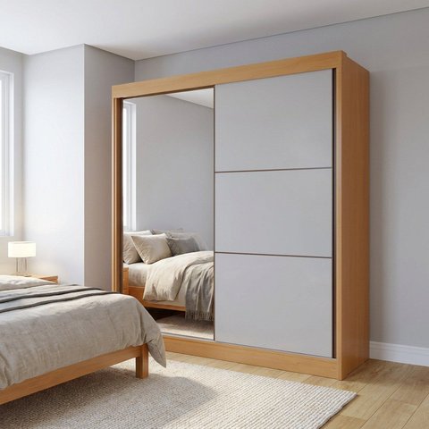 Guarda-Roupa Casal 2 Portas de Correr e 6 Gavetas com Espelho 100% MDF Cinamomo Off-White Coliseu