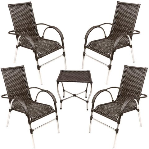 Jogo 4 Cadeiras e Mesa para Área e Jardim Trama Original Tabaco