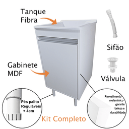 Tanque de Lavar Roupa de Fibra 20l com Suporte para Torneira de Bancada Tanque:branco - 3