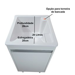 Tanque de Lavar Roupa de Fibra 20l com Suporte para Torneira de Bancada Tanque:branco - 4