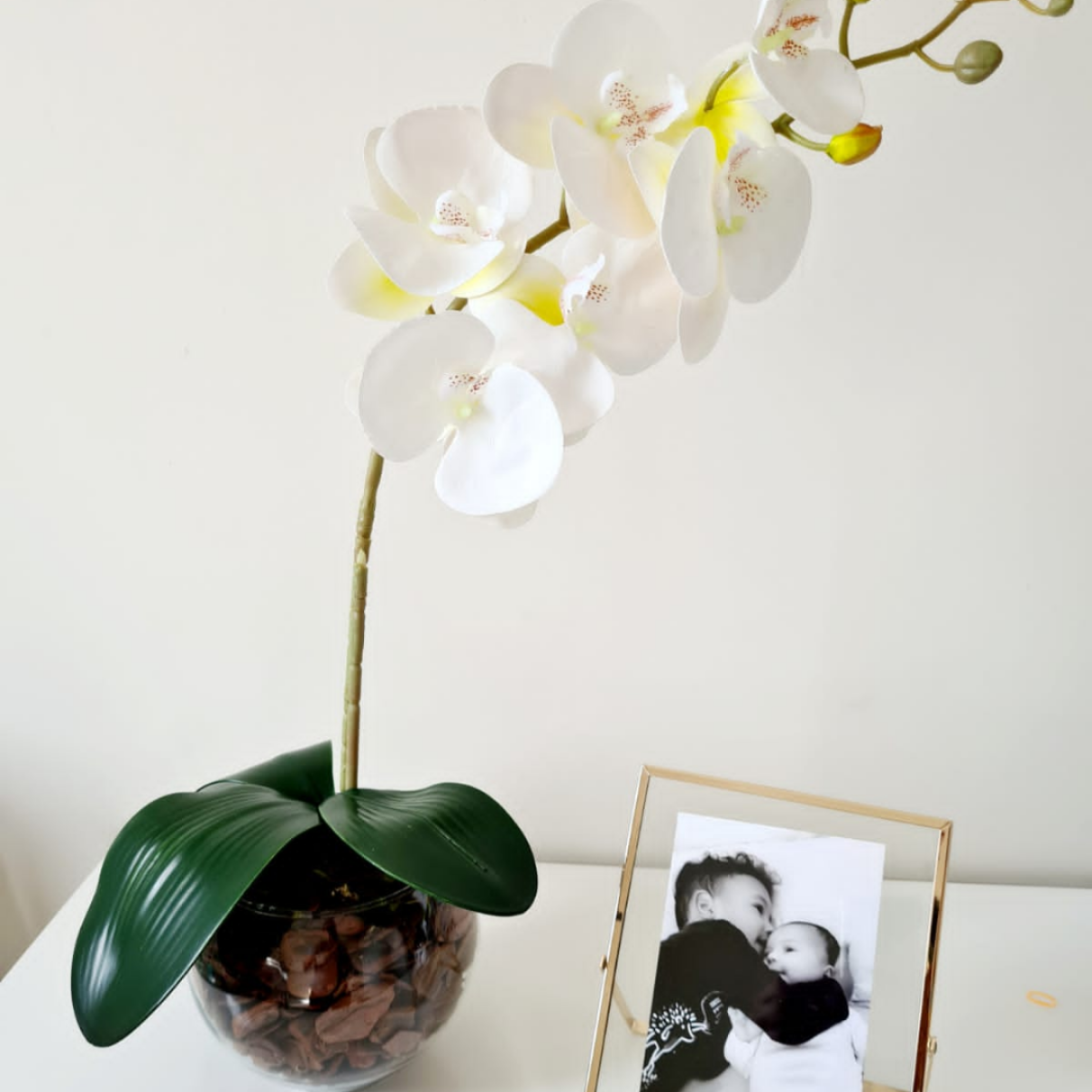 Arranjo de Orquídea Artificial Branca 60cm com Vaso de Vidro - 4