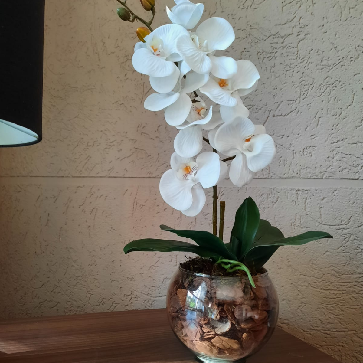 Arranjo de Orquídea Artificial Branca 60cm com Vaso de Vidro - 3