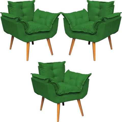 Kit 3 Poltronas Decorativa Alice Pé Trapézio 30cm Castanho - Suede
