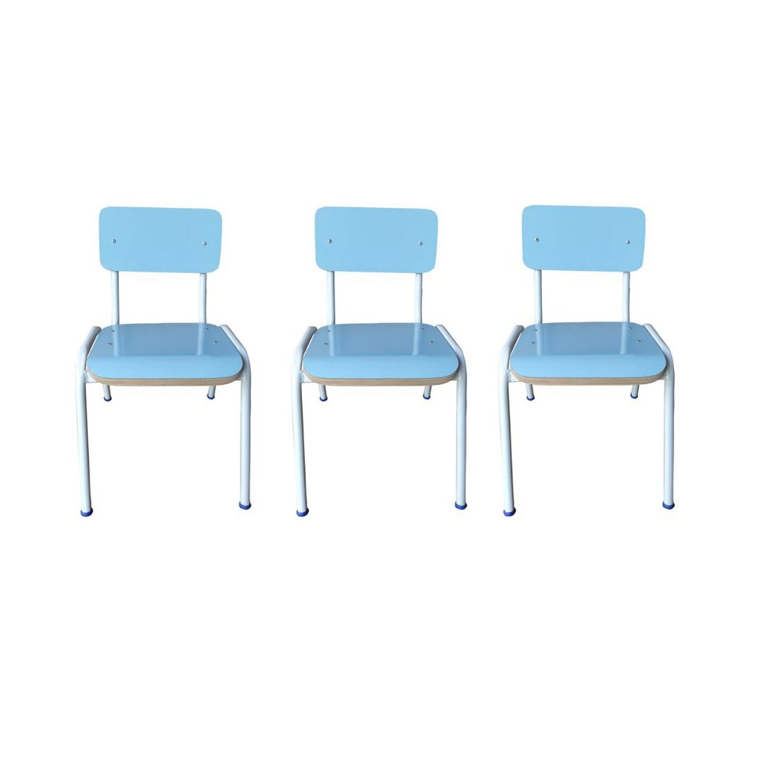 Kit 03 Cadeira Infantil Empilhável Azul Escola Creche