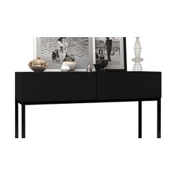 Aparador Buffet Pequeno Eros 90cm Preto Estilo Retro com Gavetas Pés de Ferro Decoração Moderna - 4