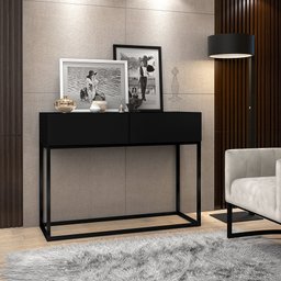 Aparador Buffet Pequeno Eros 90cm Preto Estilo Retro com Gavetas Pés de Ferro Decoração Moderna - 2