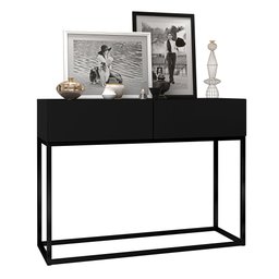 Aparador Buffet Pequeno Eros 90cm Preto Estilo Retro com Gavetas Pés de Ferro Decoração Moderna - 1
