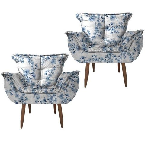 Kit 2 Poltronas Opala Decorativa Ramo Azul