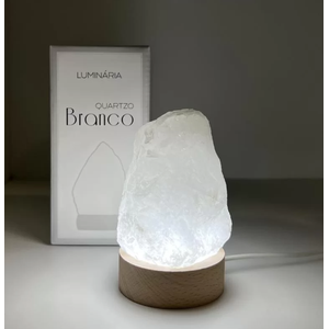 Mini Luminária Quartzo Branco Led Branco - Base de Madeira
