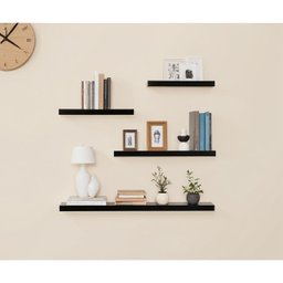 Kit 4 Prateleiras Reta 20/30/40/50 Nicho Mdf Suporte Decoração - Preto - 1