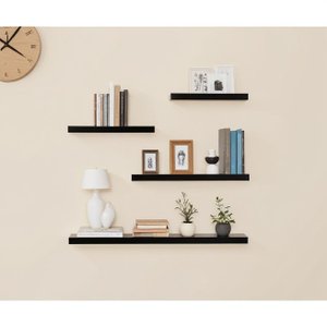 Kit 4 Prateleiras Reta 20/30/40/50 Nicho Mdf Suporte Decoração - Preto