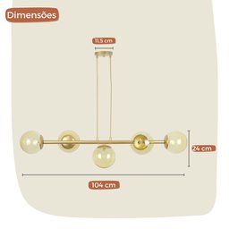 Pendente Jabuticaba Dourado 5 Globos de Vidro Mesa de Jantar:âmbar - 4