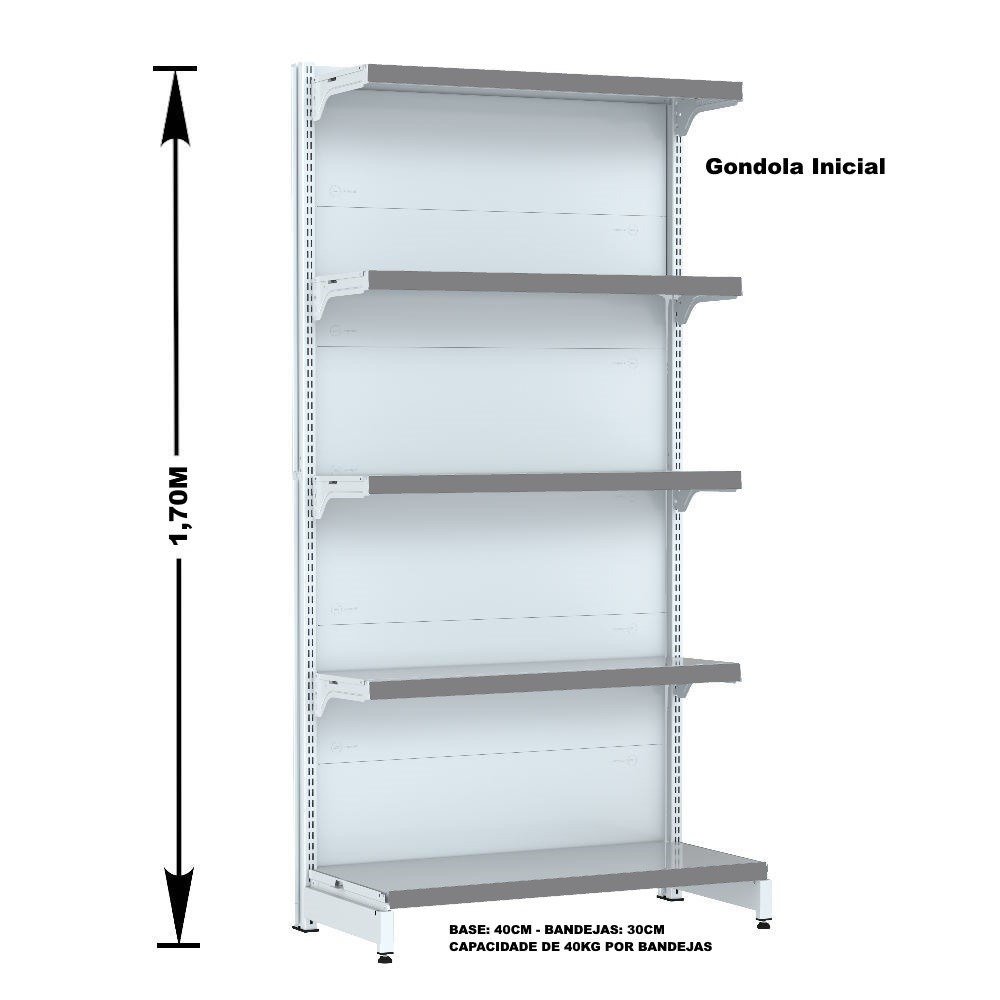 Gondola Parede 170 Fit Ate 2 Metros Branco 10 Bandeja Pe Cinza - 2