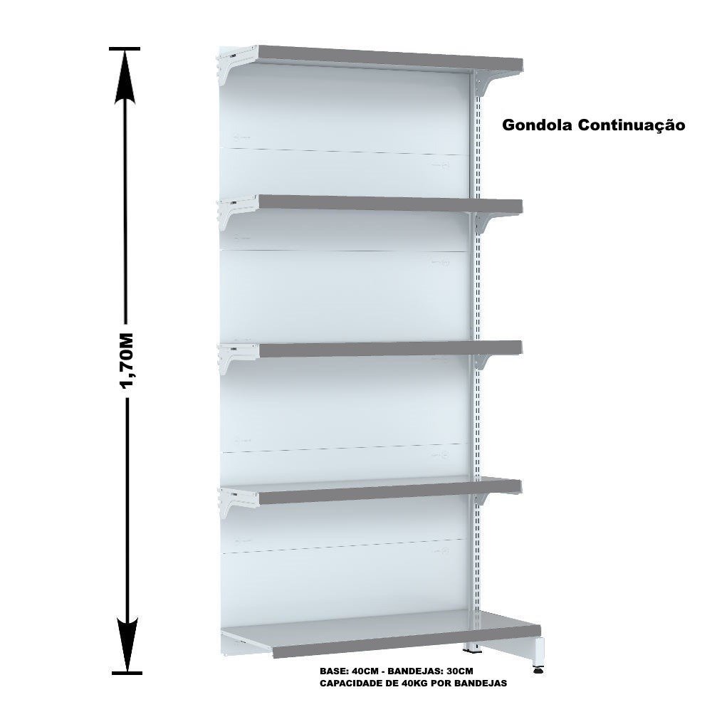 Gondola Parede 170 Fit Ate 2 Metros Branco 10 Bandeja Pe Cinza - 3