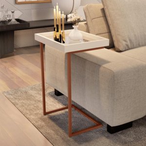 Mesa de Apoio Lateral Sala de Estar 4774 Perola Pé de Ferro Bronze