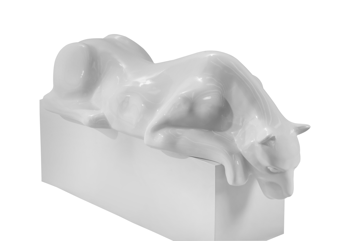 Escultura Decorativa Estátua Pantera Bebendo Água Piscina 102cm:branco Brilho