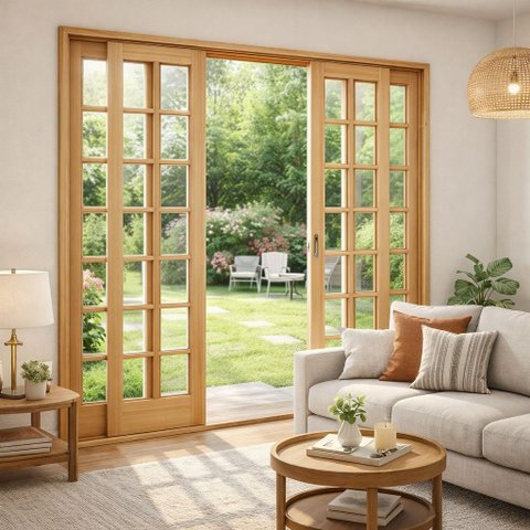 Porta Balcão de Madeira Maciça Quadriculada 2,15(a)x3,00(l) C/fechadura