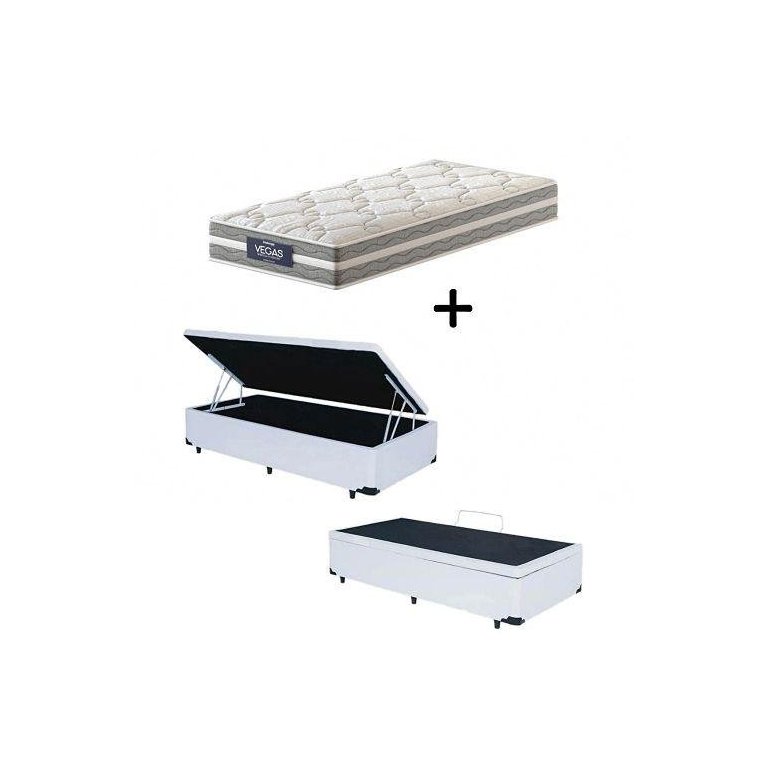 Cama Box C/ Baú Solteiro + Colchão de Molas Ensacadas Probel Vegas Comfort Pillow Euro Solteiro