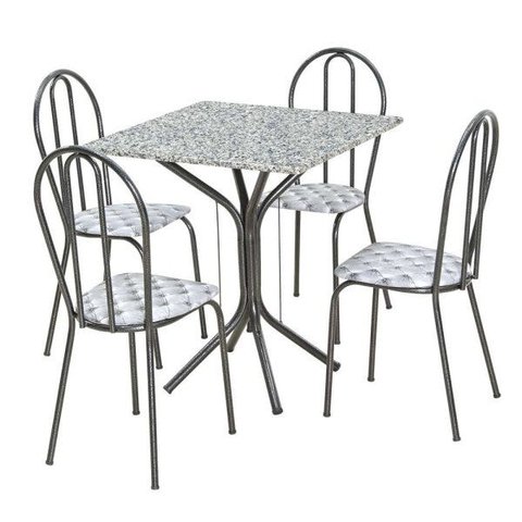 Conjunto Mesa Quadrada com Tampo em Granito e 4 Cadeiras