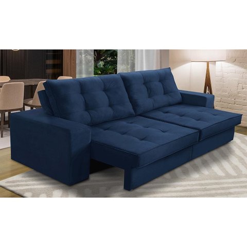 Sofá Retrátil e Reclinável 2 Lugares 1,90m com Molas Giovana Suede Azul Azul