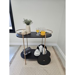 Carrinho Bar Oval Dourado Bebidas Café - 1