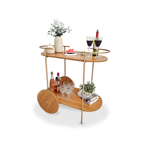 Carrinho Bar Oval Dourado Bebidas Café - Montado