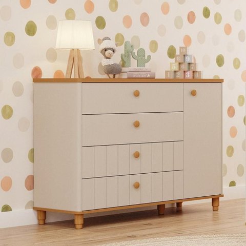 Cômoda Infantil 100% MDF com 1 Porta e 4 Gavetas 128cm Multimóveis Crper-CMO019 Off White/