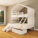 Ver imagem 2 de Beliche Casal/ Solteiro Casinha com Cortina Gavetas e Kit Escada/Escorregador Madeira Maciça Branco
