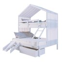 Ver imagem 1 de Beliche Casal/ Solteiro Casinha com Cortina Gavetas e Kit Escada/Escorregador Madeira Maciça Branco
