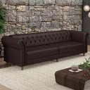 Ver imagem 1 de Sofá Living Sala de Estar Stanford Chesterfield 3 Lugares 240cm Pés de Madeira Couro Wine Vinho G58
