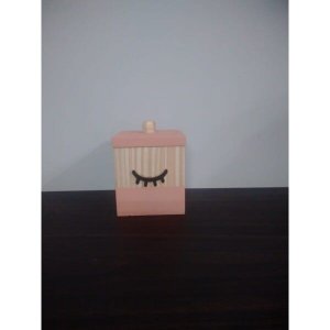 Pote Com Tampa Maquiagem Madeira Cílios Rosa