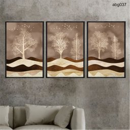 Kit 03 Quadros Decorativos Abstrato Floral Montanha Dourada Abg037 Vidro 60x80cm Cada - 1