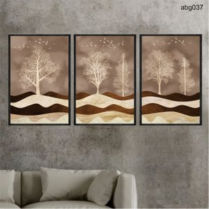Kit 03 Quadros Decorativos Abstrato Floral Montanha Dourada Abg037 Vidro 60x80cm Cada
