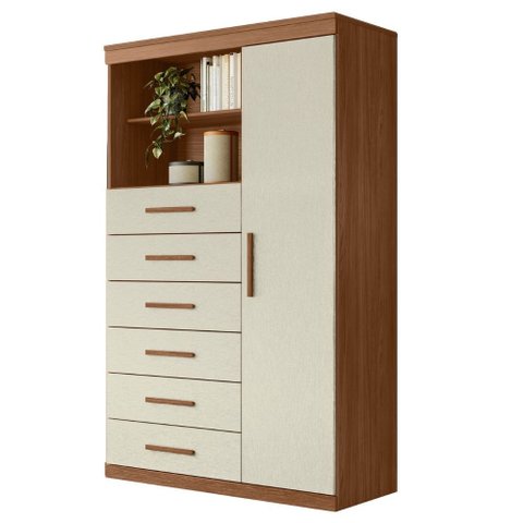 Cômoda Multiuso 6 Gavetas 1 Porta com Prateleiras Atena