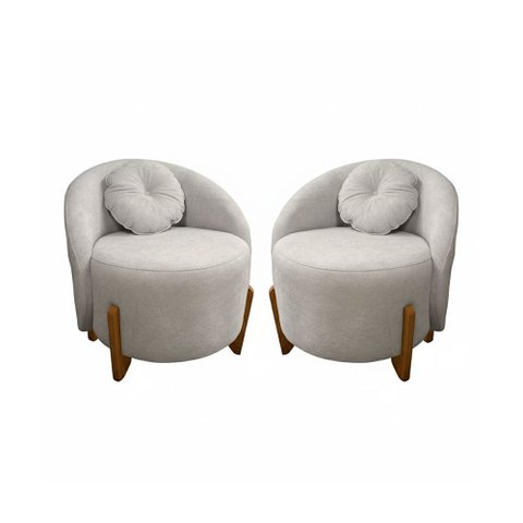 Kit 02 Poltronas Orgânicas Curvas Amsterdã Boucle Cinza Claro - Montanari'S Decor